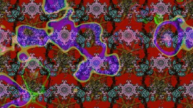 Çizim çiçek deseni duvar kâğıdı olarak kullanılabilir. Kırmızı ve kahverengi renkte çiçekler. Raster illüstrasyonu.