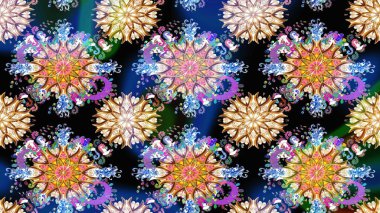 Raster illüstrasyonundaki çiçek desenli çizim. Mavi renkte çiçekler.