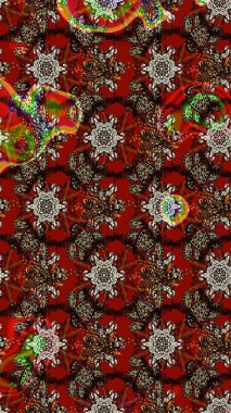 Parlak renkli çiçekleri ve kahverengi ve kırmızı renkte yaprakları olan harika bir çiçek deseni. Moda baskıları için zarif bir şablon. Modern çiçek arkaplanı. Halk stili.