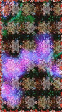 Etnik Mandala havlusu. Raster Henna tarzı. Tebrik kartı geçmişi, boyama kitabı, arkaplan ve tekstil için kullanılabilir. Sınır Kızılderili çiçekli paisley patten. Kusursuz süs izi..