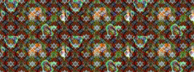 Dallı bahar çiçekleri ile desen, kahverengi ve çiçek silueti ile yeşil renkler. Raster deseni.