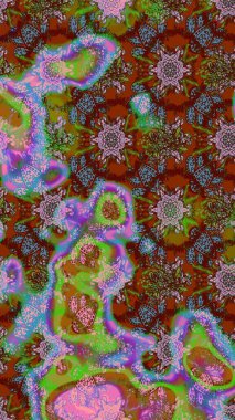 Nazik romantik baskı. Kahverengi ve yeşil renkli çiçekler. Raster güzel bir çiçek deseni çizmiş. Bahar mevsimi. Tatil havası..