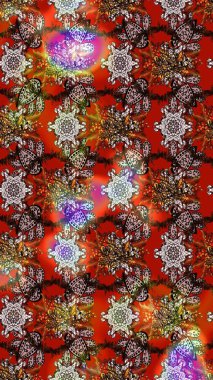 Raster Yumuşak kumaş deseni. Raster çiçek izi. Çiçeksel kahverengi ve kırmızı çizim deseni. Klasik taslak çizimi.