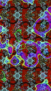 Kırmızı ve kahverengi renkte kırmızı ve kahverengi papatya deseni. Raster illüstrasyonu. Kırmızı ve kahverengi renklerde.