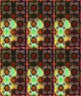 Çiçeksiz desenli, suluboya elle çizilmiş elementler. Parlak renkli fantezi çiçekleri, yapraklar, tomurcuklar kahverengi ve gri renklerde kahverengi ve gri.