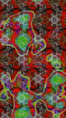 Varicolo Raster çizimi. Bir sürü soyut çiçekli tropik eskiz deseni. Küçük çiçekte sevimli çiçek deseni var..