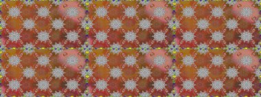 Kumaş desenli papatya çiçeği detayı. Kahverengi ve gri renkte çiçekler.