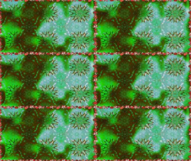 Raster illüstrasyonunda kusursuz çiçek deseni. Suluboya tarzında yeşil ve kahverengi renkte çiçekler.