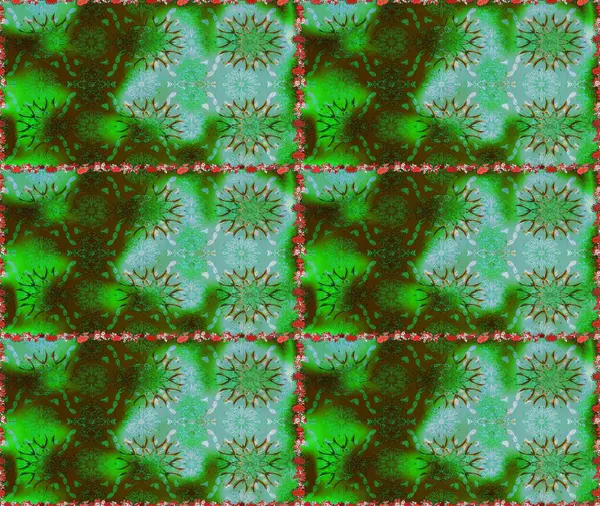 Raster illüstrasyonunda kusursuz çiçek deseni. Suluboya tarzında yeşil ve kahverengi renkte çiçekler.