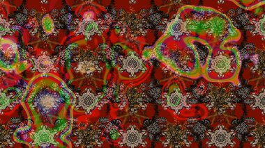 Parlak çiçekli halı deseni kahverengi ve kırmızı renklerde..