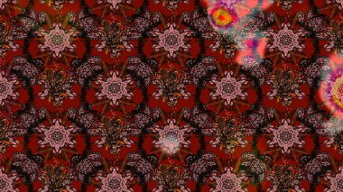 Çiçeksel kahverengi ve kırmızı çizim deseni. Klasik taslak çizimi. Raster çiçek izi. Raster Yumuşak kumaş deseni.
