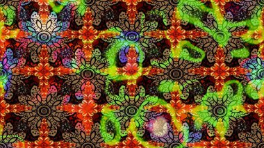 El çizimi. Çiçekli, yapraklı, çiçek desenli eskiz. Raster illüstrasyonu.