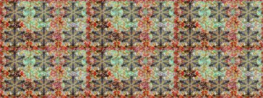 İslam tasarımı. Raster altın tekstil baskısı. Kusursuz desenli oryantal süs. Çiçek kiremitleri. Altın elementlerle gri renklerde altın desen.