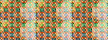 Barok tarzında altın çiçekli süs. Damask pürüzsüz yineleme kalıbı. Yeşil renklerdeki altın element. Antika altın tekrarlanabilir duvar kağıdı.