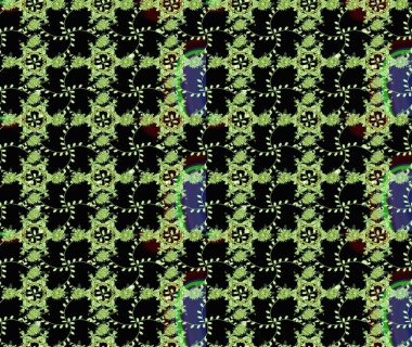 Raster illüstrasyonundaki çiçek desenli çizim. Siyah, yeşil ve nötr renkte çiçekler.