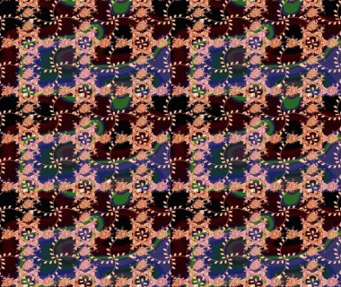 Kahverengi, siyah ve pembe renkte çiçekler. Çiçek süslemeli çizim deseni. Raster illüstrasyonu.