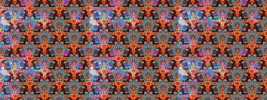 Çiçek duvar kağıdı. Renkli süs kenarı. Hint süsü. Çizim kalıbı. Raster illüstrasyonu. Gri ve siyah renklerde.