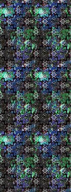 Siyah renklerde. Çizim kalıbı. Renkli süs kenarı. Hint süsü. Raster illüstrasyonu. Çiçek duvar kağıdı.