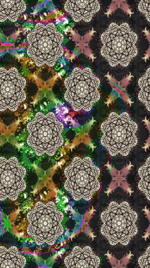 Raster illüstrasyonu. Çiçek süslemeli çizim deseni. Gri renkli çiçekler.