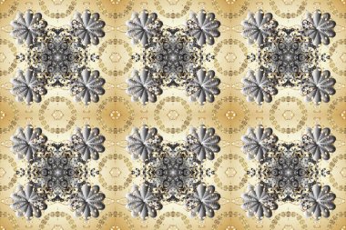 Tekrarlayan elementlerle soyut arkaplan oluşturun. Altın rengi ve altın elementler üzerinde altın pürüzsüz desen. Raster illüstrasyonu. Kusursuz, klasik altın desen..