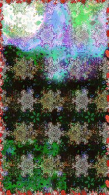 Asya tekstil tarzında. Kusursuz çiçek deseni. Raster illüstrasyonu. Raster illüstrasyonu. Gri ve yeşil renkte çiçekler.