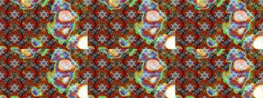 Kumaş desenli papatya çiçeği detayı. Kahverengi ve gri renkte çiçekler.