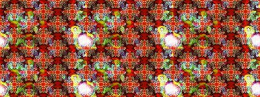 Çiçekli çiçek deseni, suluboya. Kırmızı ve kahverengi renkte çiçekler. Renkli bahar temalı eskiz kalıbı. Düz Çiçek Elementleri Tasarım Raster illüstrasyonu.