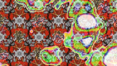 Ultraviyole kumaş deseni. Raster illüstrasyonu. Organik motif arka planı. Çizim deseni.