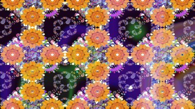 Moda baskısı, albüm, ambalaj kağıdı ve duvar kağıdı için zarif dekoratif süslemeler. Turuncu renkte şirin çiçekler. Küçük çiçekli basit bir çiçek çizimi. Raster illüstrasyonu.