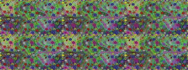 Renkli Bahar Temalı Kusursuz Arkaplan. Yeşil ve mavi renkte çiçekler. Sevimli çiçek raster deseni. Düz Çiçek Elementleri Tasarımı.