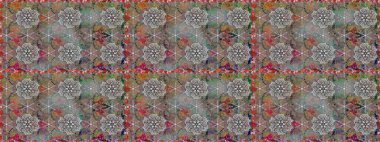 Gri ve kahverengi renklerde etnik çiçeklerle kusursuz bir desen. Raster Çiçek İllüstrasyonu güzel tekstil..