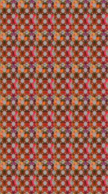 İşlemeli çiçekli, dikişsiz desen. Parmak izi, kumaş, duvar kâğıdı, tekstil için raster dokusu. Renkli grunge soyut arkaplanı colokahverengi ve gri çiçeklerle zenginleştirir.