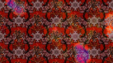 Renkli Bahar Teması eskiz kalıbı. Raster illüstrasyonu. Asya tekstil tarzında. Düz Çiçek Elementleri Tasarımı. Çiçek desenli çizim. Güzel kumaş deseni.