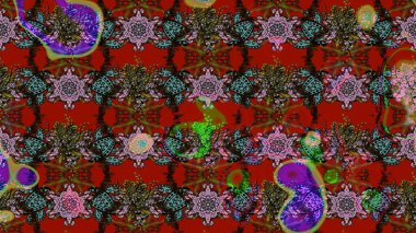 Bir sürü kırmızı ve kahverengi soyut çiçekli tropik eskiz deseni. Renkli ve kahverengi raster çizimi. Küçük çiçekte sevimli çiçek deseni var..