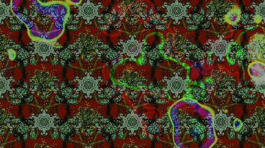 Raster illüstrasyonundaki çiçek desenli çizim. Düz Çiçek Elementleri Tasarımı. Renkli Bahar Teması eskiz kalıbı. Süslü kumaş deseni.