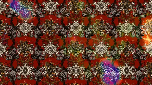 Tekstil, kumaş, kapaklar, duvar kağıtları, baskı, naylon, koleksiyon defteri, örgü, dekupaj için güzel bir eskiz. Küçük kahverengi ve kırmızı çiçekli oldukça eski bir besin torbası deseni. Millefleurlar.