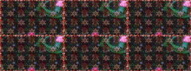 Süslü kumaş deseni. Renkli Bahar Temalı Kusursuz Arkaplan. Düz Çiçek Elementleri Tasarımı. Raster illüstrasyonunda kusursuz çiçek deseni.