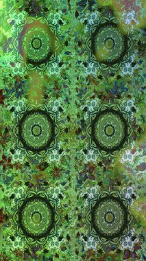 Yeşil renklerdeki altın element. Damask kusursuz yinelenen arkaplan. Doku arka planında altın duvar kâğıdı. Barok tarzında altın çiçekli süs..