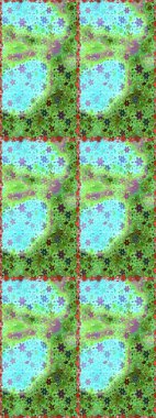 Soyut etnik raster kusursuz desen. Arkaplan dokusu, duvar kağıdı, yeşil ve mavi renkli çiçek teması. Kabile sanatı boho baskısı, klasik çiçek arkaplanı.