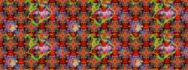 Çok renkli ve kahverengi zarif küçük çiçekler ve kırmızı ve kahverengi renkli komik böcekler, raster desen, illüstrasyon.