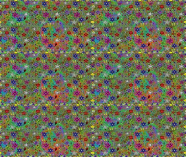 Motley illüstrasyonu. Moda baskıları için zarif bir şablon. Kusursuz. Çiçekli bahar çiçekleri. Küçük çiçekte güzel bir desen. Küçük renkli çiçekler..