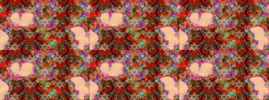 Raster illüstrasyonu. Nazikçe, rengarenk bahar çiçekleri. Raster deseni. Patlayan çiçekler soyut yerleştirilmiş.