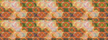 Doğu tarzı element. Davetiyeler, kartlar, web sayfası için Raster illüstrasyon. Turuncu renklerde altın element. Çizgi sanatı tasarım şablonu için kusursuz sınır. Altın çizgili çiçek dekoru.