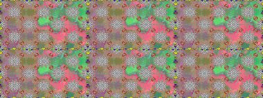 Çok renkli ve yeşil zarif küçük çiçekler ve gri ve yeşil renkli komik böcekler, raster deseni, illüstrasyon.