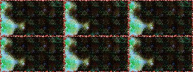 Raster Çiçek İllüstrasyonu 'nun şirin tekstili. Siyah ve yeşil renklerde etnik çiçeklerle kusursuz bir desen..