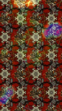 Parlak çiçekli halı deseni kahverengi ve kırmızı renklerde..