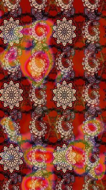 Çizgi çizimi kalıbı. Şirin çiçekler. Raster Moda kumaş deseni.