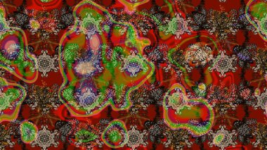 Sevimli çiçek raster deseni. Düz Çiçek Elementleri Tasarımı. Renkli Yaz Temalı eskiz kalıbı. Kahverengi ve kırmızı renkte çiçekler.