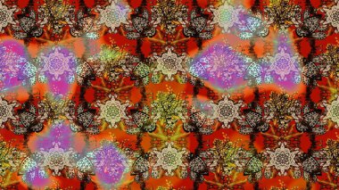 Raster illüstrasyonu. Çiçekler, dallar, bitkiler ve çiçekler. El çizimi. Güzel kumaş deseni.