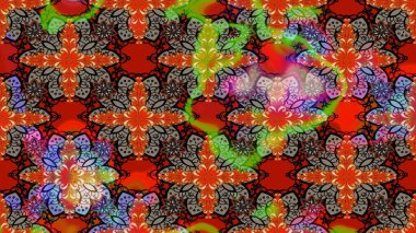 Çok renkli ve kahverengi zarif küçük çiçekler ve kırmızı ve kahverengi renkli komik böcekler, raster desen, illüstrasyon.